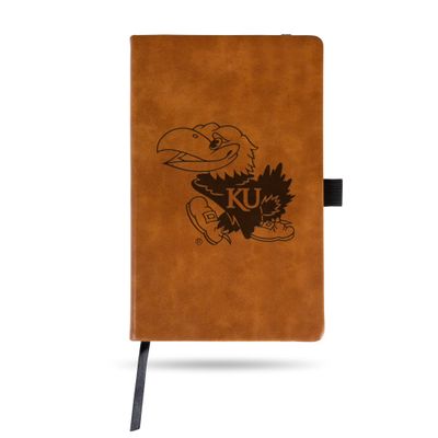 Rico Industries NCAA Kansas Jayhawks Brown Laser Engraved Small Notepad Jounral/Notepad 8.25" x 5.25"- Office Accessory