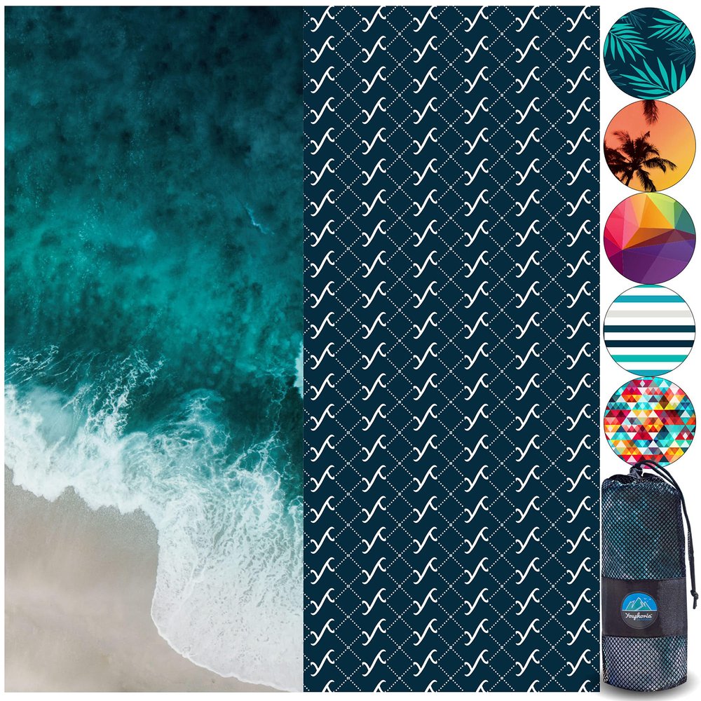 Youphoria Microfiber Quick Dry Beach Towel - Sand Free Beach Towel - Packable, Absorbent, Lightweight Travel Towel, Swimming, Pool, and Camping