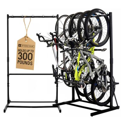 StoreYourBoard Freestanding Bike Rack, Vertical Bike Stand, Holds 5 Bikes
