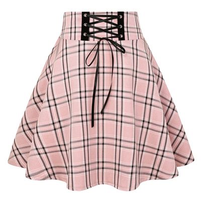 IDEALSANXUN Gothic Plaid Mini Skirts for Womens Short High Waist Plaid Skirts (X-Small, Plaid Pink)