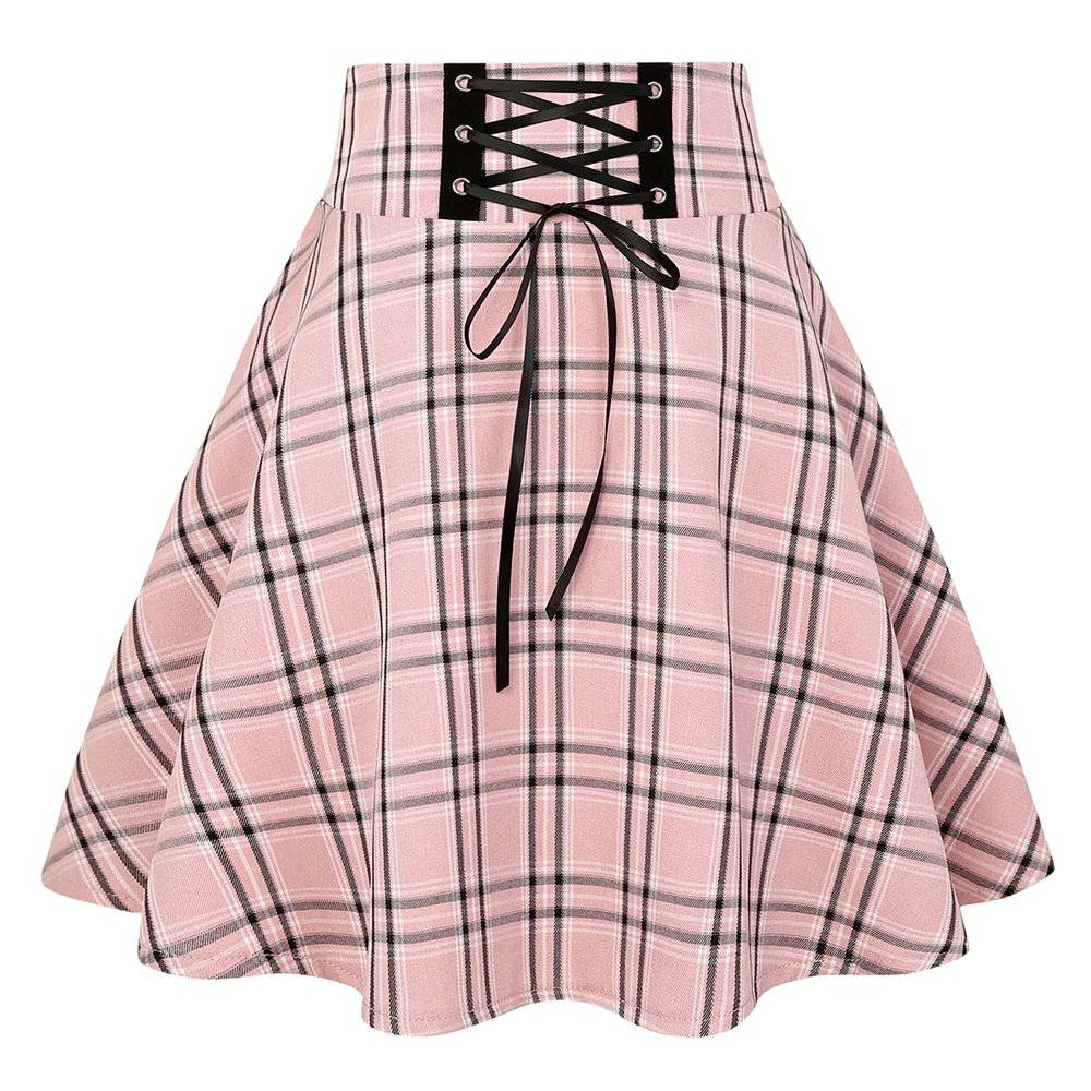 IDEALSANXUN Gothic Plaid Mini Skirts for Womens Short High Waist Plaid Skirts (X-Small, Plaid Pink)