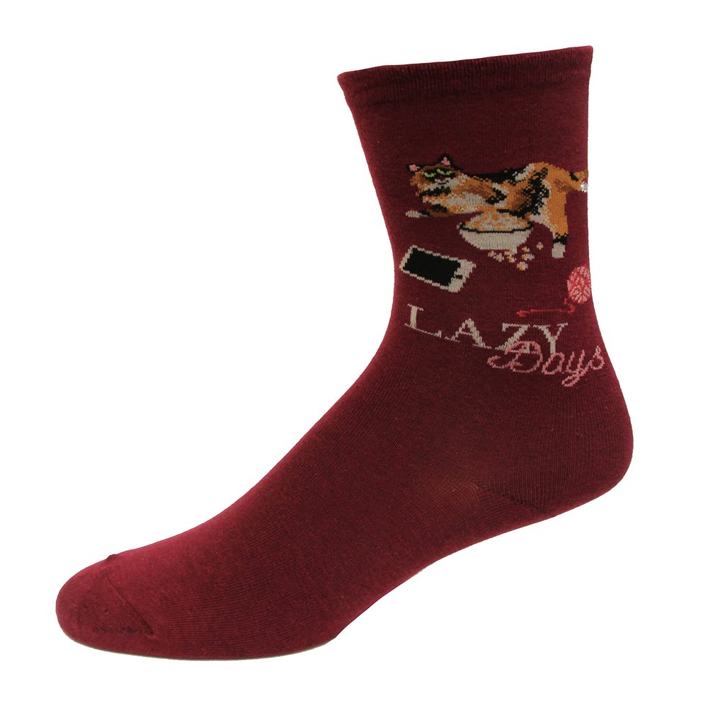 K. Bell Women's Lazy Days Cat Crew Socks 1 Pair, Purple, Shoe Size: 410