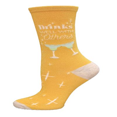 K. Bell Socks Women's Drinks Well Crew Socks 1 Pair, Yellow, Shoe Size: 410