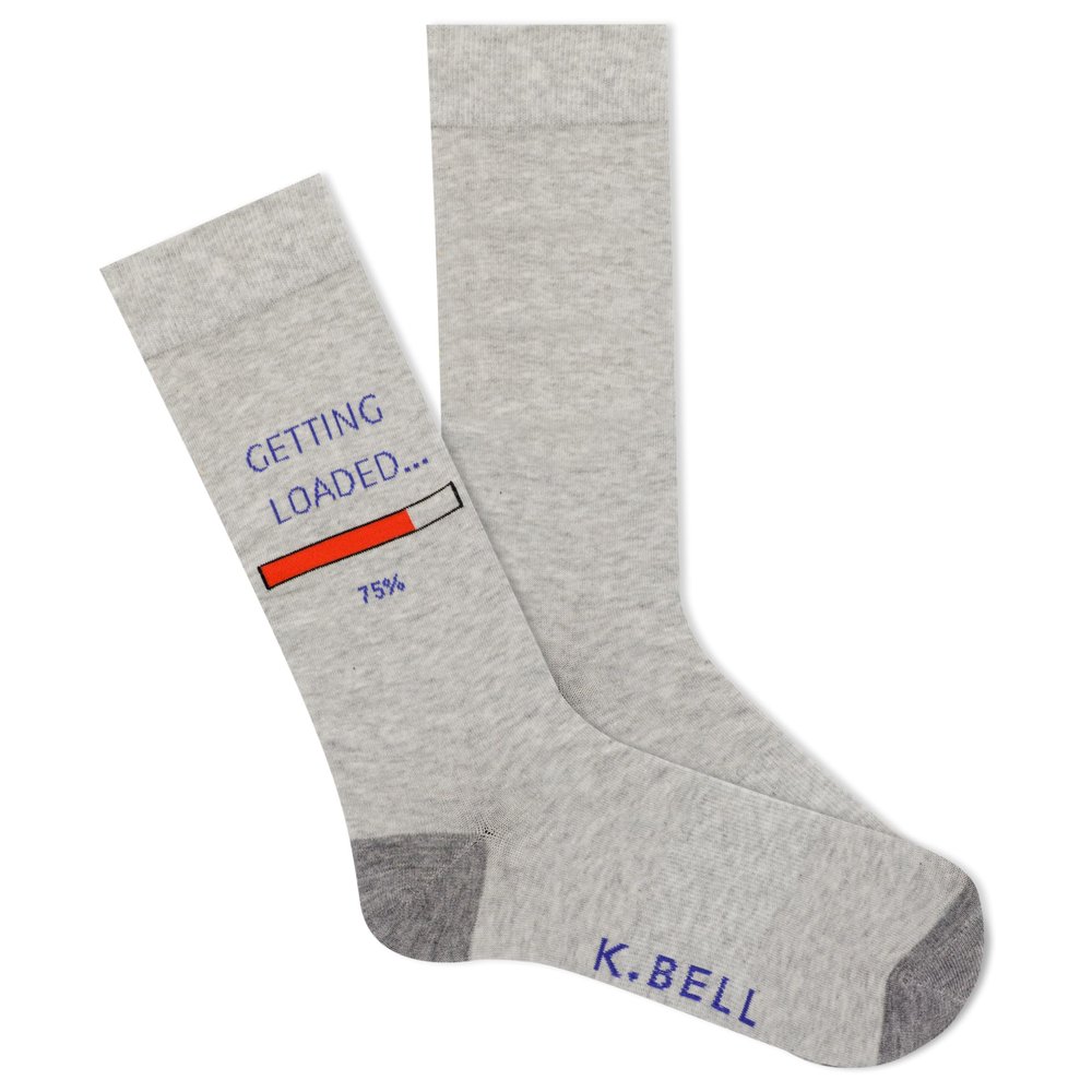 K. Bell Socks Men's Fun Pop Culture Novelty Crew Socks, Gray, Large
