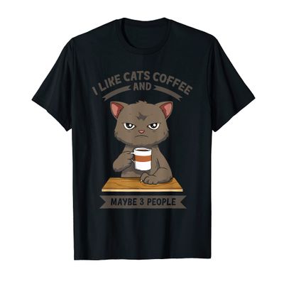Funny Angry Cat Coffee Lover Feline Morning Animal T-Shirt for Men Women