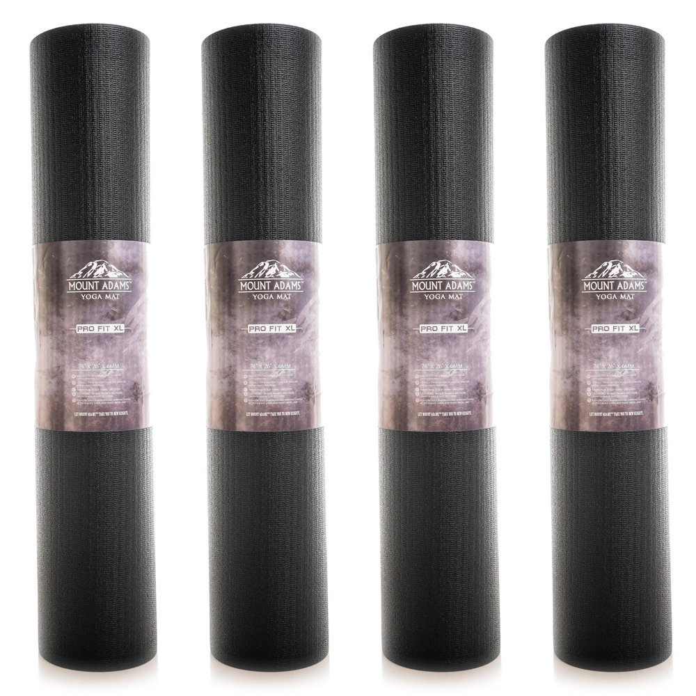 Mount Adams Pro Fit XL Yoga Mats, 74" x 26" x 6mm, Pack of 4, Bulk Durable Foam Exercise Mats, Non-Slip Extra Large Yoga Mat for Studios, Pilates, Cross Fit, and Weight Training, Black