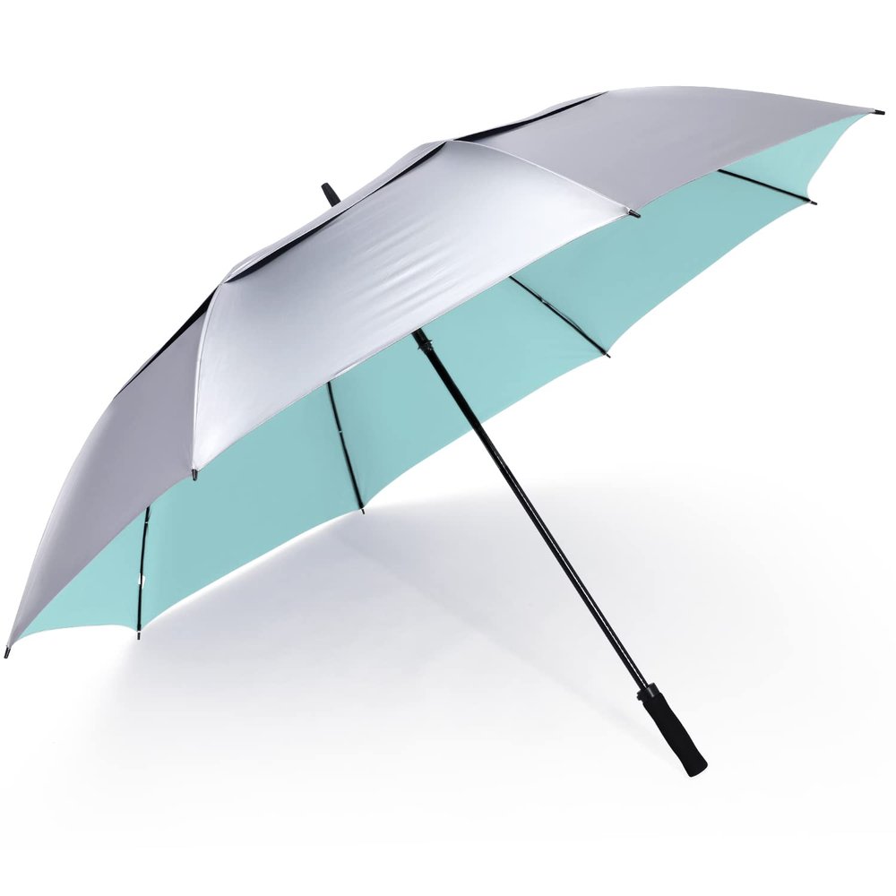 G4Free 72 Inch Huge Golf Umbrella UV Protection Auto Open Windproof Umbrella Oversized Extra Large Vented Double Canopy for Family (Silver/Lake Blue)