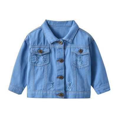 Jean Jacket for Girls Boys Spring Fall Clothes Long Sleeve Button Down Tie Dye Ripped Denim Coat Top Casual Cowboy Outwear Basic Overcoat for Toddler Baby Childrens Kids Teen Sky Blue 3-4 Years