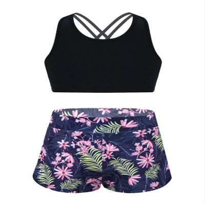 YONGHS Kids Girls 2 Pieces Bathing Suit Beach Swimsuit Sports Swimwear Tankinis Top with Shorts Set Navy Blue A 10
