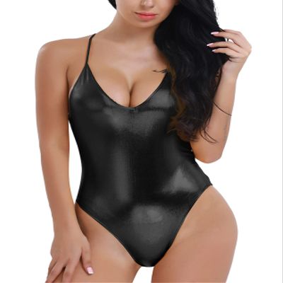 Yihuimin Women's Shiny Metallic Push Up Swimsuits One Piece Monokini Swimwear Bathing Suit Black Large