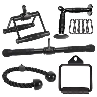 DYNASQUARE Cable Attachments for Home Gym, Made of Heavy Duty Solid Steel, LAT Pulldown Attachment, Weight Machine Accessories, Straight Pull Down Bar, Tricep Rope, Exercise & Double D Handle