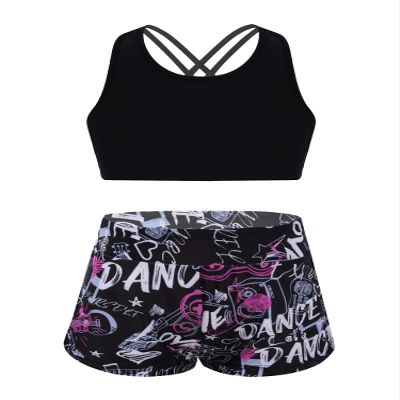 YONGHS Kids Girls 2 Pieces Bathing Suit Beach Swimsuit Sports Swimwear Tankinis Top with Shorts Set Black Rose 14