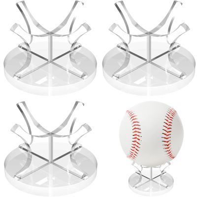 3Pack Baseball Stand Holder Acrylic Baseball Party Decorations Small Ball Display Rack for Baseball, Golf Ball, Softball, Tennis Ball,Thanksgiving Pumpkin Ball,Wooden Eggs,Clear