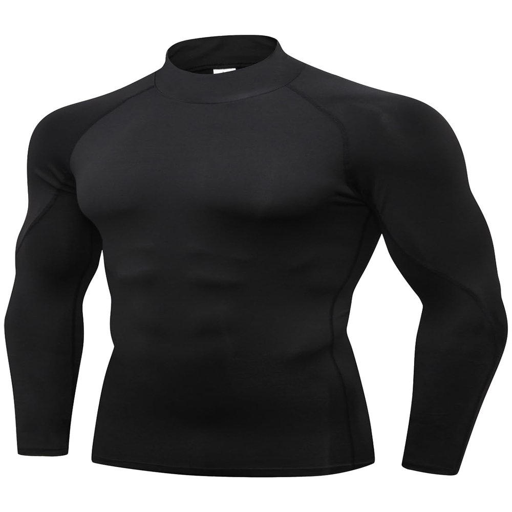 Men's Compression Shirts Long Sleeve Athletic Workout Tops Gym Undershirts Active Sports Baselayers Black