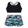 YONGHS Kids Girls 2 Pieces Bathing Suit Beach Swimsuit Sports Swimwear Tankinis Top with Shorts Set Black&Green 10 view 1