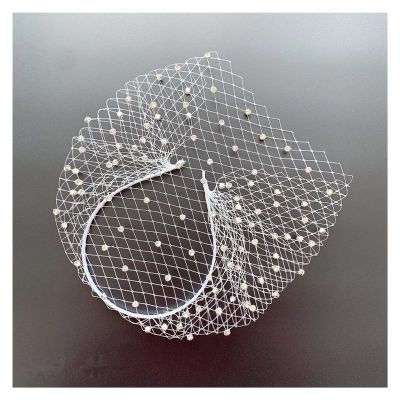HANRUO Headband Veil for Bridal Crystal Birdcage Black Face Net Mask Hair Jewelry Accessories Veils Charming Wedding Fascinators (Color : 1 White)