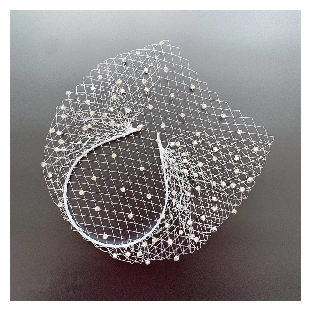 HANRUO Headband Veil for Bridal Crystal Birdcage Black Face Net Mask Hair Jewelry Accessories Veils Charming Wedding Fascinators (Color : 1 White)