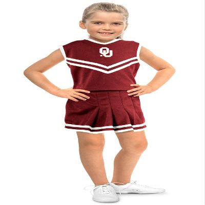 Little King NCAA Toddler/Youth Girls Team 2 Piece Cheer Dress-Oklahoma Sooners-4T