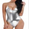 Yihuimin Women's Shiny Metallic Push Up Swimsuits One Piece Monokini Swimwear Bathing Suit Silver Small view 1
