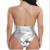 Yihuimin Women's Shiny Metallic Push Up Swimsuits One Piece Monokini Swimwear Bathing Suit Silver Small view 2