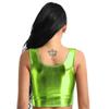 WinChang Women's Shiny Metallic Crop Top U Neck Sleeveless Tank Tops Vest Party Clubwear Fluorescent Green One Size view 2