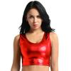 WinChang Women's Shiny Metallic Crop Top U Neck Sleeveless Tank Tops Vest Party Clubwear Red One Size view 1