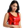 WinChang Women's Shiny Metallic Crop Top U Neck Sleeveless Tank Tops Vest Party Clubwear Red One Size view 2