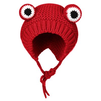 Haoohu Knitted Frog Headband Hat Cute Cartoon Crochet Frog Hat Beanie Hats for Cosplay Photo Props Red