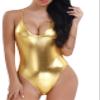 Yihuimin Women's Shiny Metallic Push Up Swimsuits One Piece Monokini Swimwear Bathing Suit Gold Medium view 1