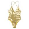 Yihuimin Women's Shiny Metallic Push Up Swimsuits One Piece Monokini Swimwear Bathing Suit Gold Medium view 4
