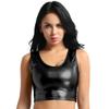 WinChang Women's Shiny Metallic Crop Top U Neck Sleeveless Tank Tops Vest Party Clubwear Black One Size view 1