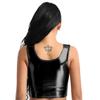 WinChang Women's Shiny Metallic Crop Top U Neck Sleeveless Tank Tops Vest Party Clubwear Black One Size view 3