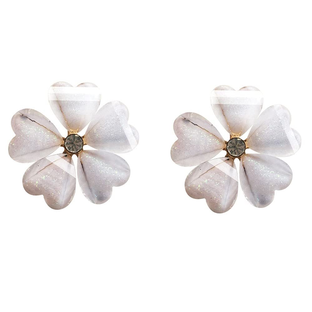 Grace Jun Gold Plated Opal Flower Shape Screw Clip on Earrings Non Piercing for Women (Gold White Screw Clip-ons)