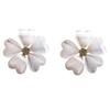 Grace Jun Gold Plated Opal Flower Shape Screw Clip on Earrings Non Piercing for Women (Gold White Screw Clip-ons)