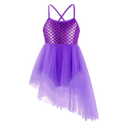 YONGHS Toddler Girls Ballet Dance Leotard Tutu Skirt Ballerina Dress Tie Dye Summer Skirted Romper Purple 4
