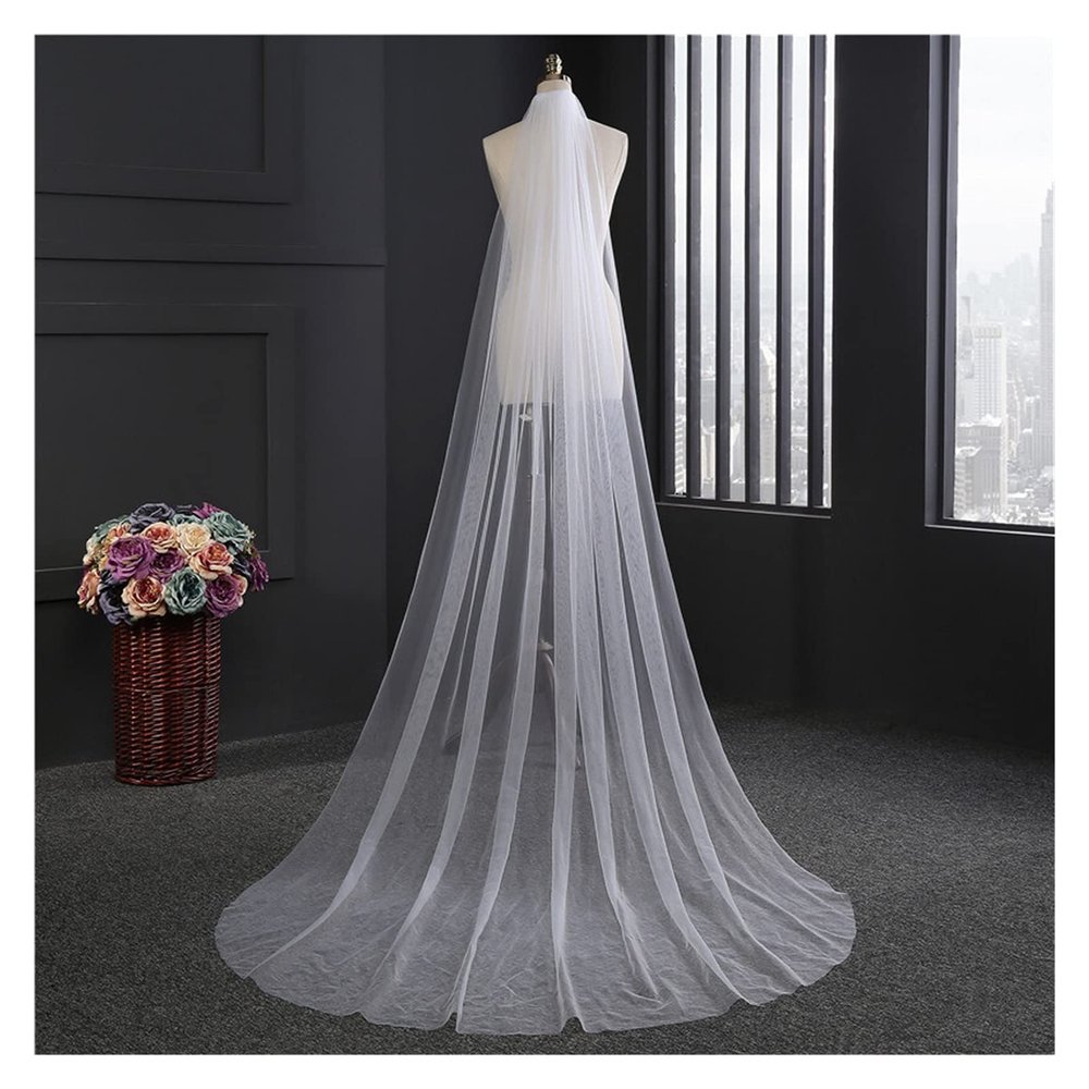 HANRUO Wedding Accessories 3 Meters 2 Layer Wedding VeilSimple Bridal Veil with Comb Wedding Veil (Color : Ivory 2layer, Item Length : 300cm)