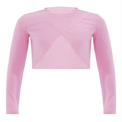 Aislor Kids Girls Ballet Dance Yoga Gym Active Crop Tops V Neck Long Sleeve T-Shirt Shrug Crop Tops Blouses Dancewear Pink C 14 Years