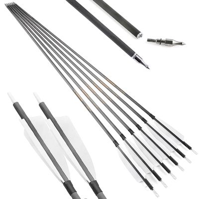 AMEYXGS 6/12 Pcs 34 Inch Archery Carbon Arrows 400 Spine Hunting Compound Arrows with 4 Turkey Feather Target Practice Arrow for Compound and Recurve Bow (White, 12 pcs)