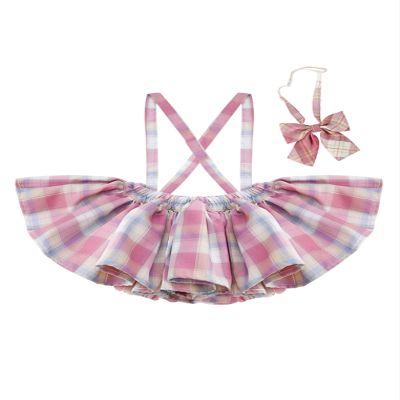 Kaerm Toddler Baby Girl School Uniform Plaid Skirt Little Girls A-Line Suspenders Flared Skater Dress Pink 4-5 Years