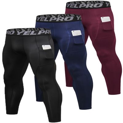 Queerier 3 Pack Men's Compression Pants Athletic Leggings with Pockets Running Baselayer Tights Cycling Workout Pants