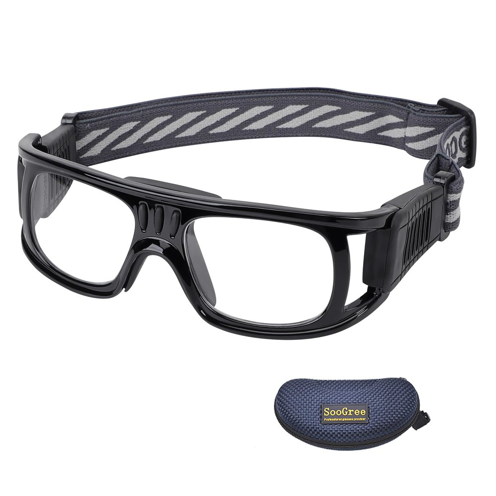 Professional Sports Goggles Glasses Men Women Racquetball Basketball Football Sport Eyewear Protective Glasses Anti-fog Shock Collision Lens Replaceable (Black Frame Black Pad) 8068