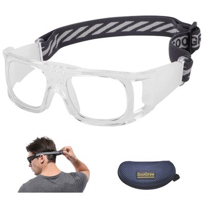 Professional Sports Goggles Glasses Men Women Racquetball Basketball Football Sport Eyewear Protective Glasses Anti-fog Shock Collision Lens Replaceable (Transparency Frame White Pad), 8068