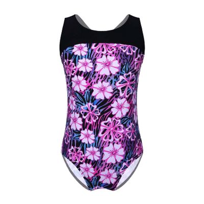 Hedmy Little/Big Girls One Piece Athletic Swimsuit Keyhole Back Floral Print Swimwear Bathing Suit Rose Red 4 Years