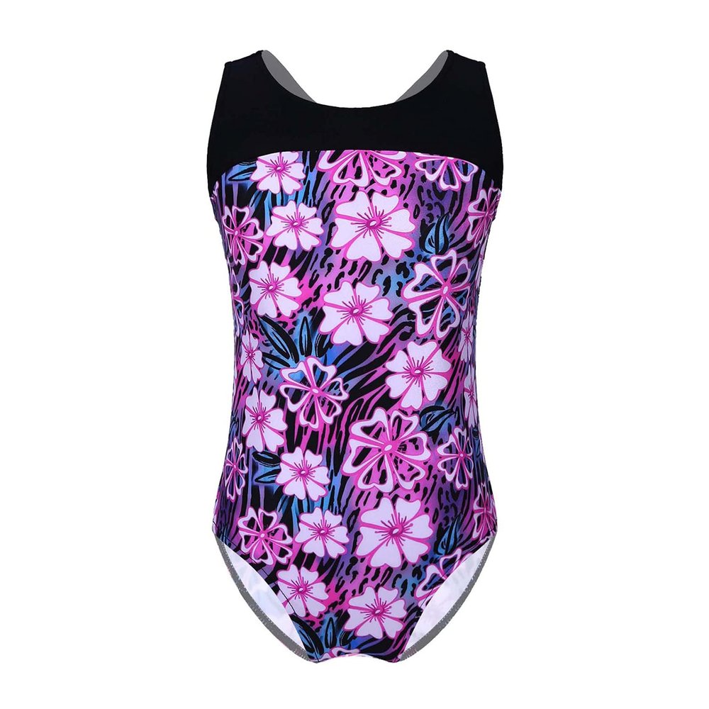 Hedmy Little/Big Girls One Piece Athletic Swimsuit Keyhole Back Floral Print Swimwear Bathing Suit Rose Red 4 Years