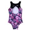 Hedmy Little/Big Girls One Piece Athletic Swimsuit Keyhole Back Floral Print Swimwear Bathing Suit Rose Red 4 Years view 4