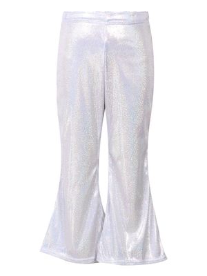Agoky Little Big Girls Shiny Metallic Flared Pants Bell Bottoms Wide Leg Ruffle Hem Fashion Bottoms Hip Hop Jazz Dancewear Silver 2-3 Years