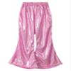 Agoky Little Big Girls Shiny Metallic Flared Pants Bell Bottoms Wide Leg Ruffle Hem Fashion Bottoms Hip Hop Jazz Dancewear Rose Red 7-8 Years view 3