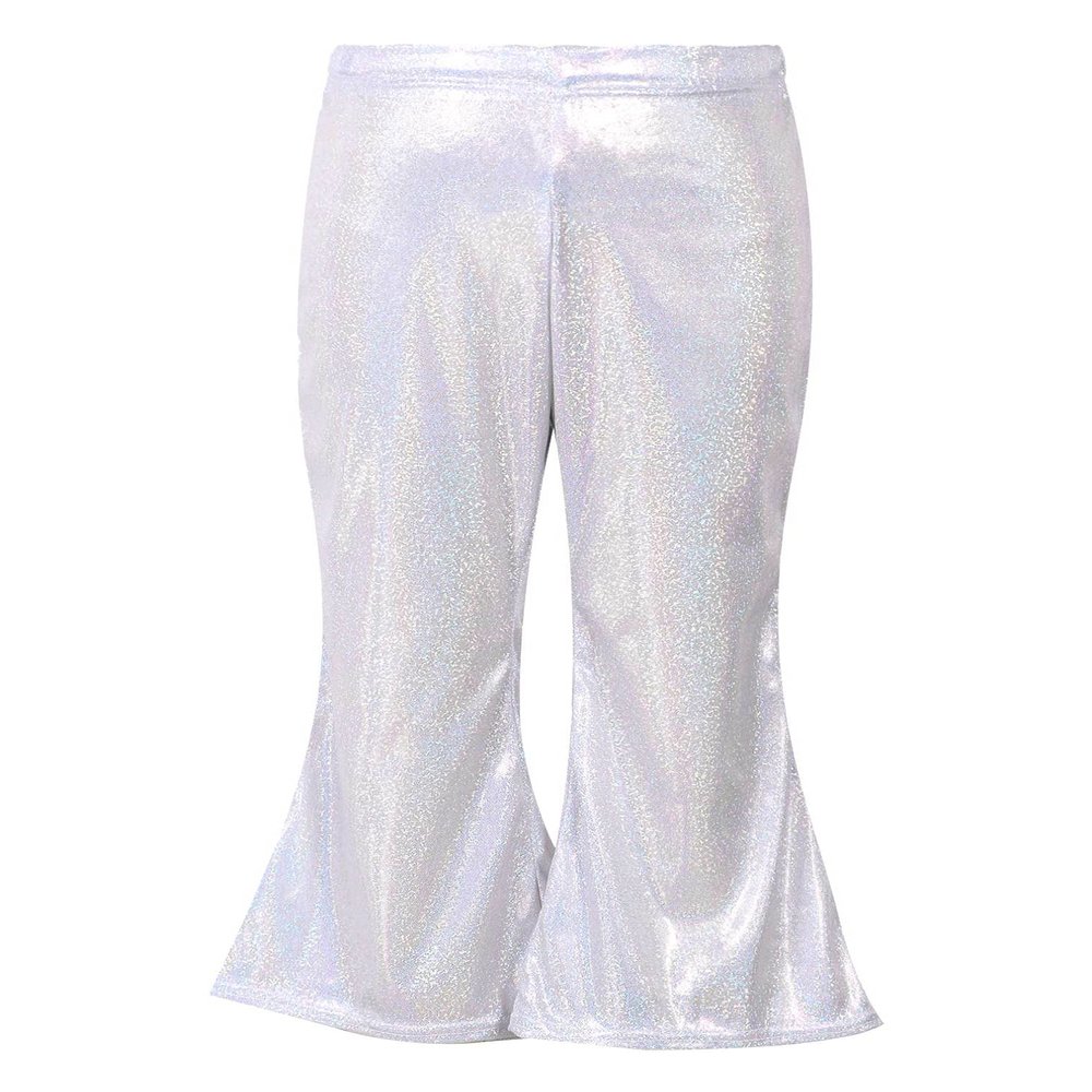 Agoky Little Big Girls Shiny Metallic Flared Pants Bell Bottoms Wide Leg Ruffle Hem Fashion Bottoms Hip Hop Jazz Dancewear Silver 7-8 Years