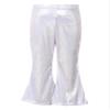 Agoky Little Big Girls Shiny Metallic Flared Pants Bell Bottoms Wide Leg Ruffle Hem Fashion Bottoms Hip Hop Jazz Dancewear Silver 7-8 Years view 1
