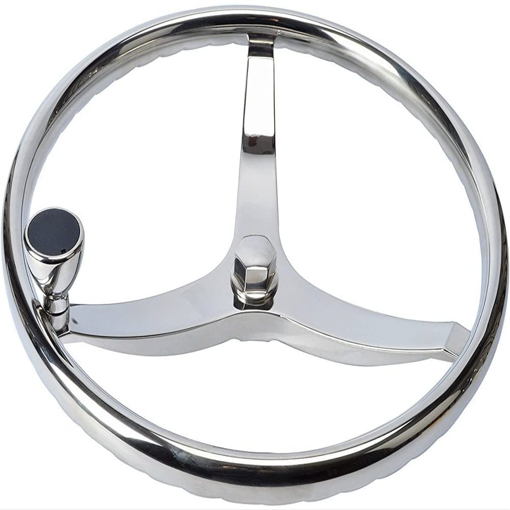 YaeMarine 3 Spoke 13-1/2" Dia Stainless Steel Marine Boat Steering Wheel with 5/8"-18 Nut and Turning Knob for Seastar and Verado